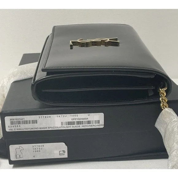 NEW SAINT LAURENT PATENT LEATHER GOLD CHAIN WALLET BAG PURSE BOX! - Picture 9 of 16